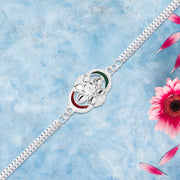 Stylish Silver Rakhi With Tricolor Accents And Intricate Chain Link Design thumbnail 1