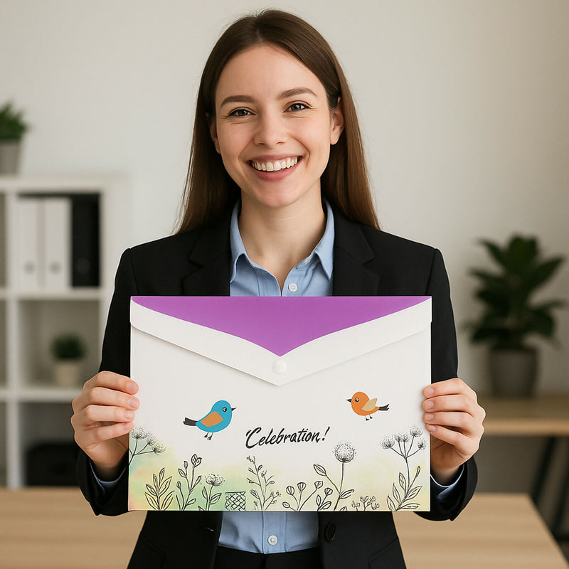 Mix Design A4 Printed Document Folder With Decorative Button Closure (1 Pc)