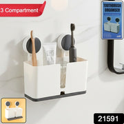 Wall Mounted 3 Compartment Toothbrush Holder With Adhesive Installation (1 Pc) thumbnail 4