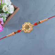 Gold-toned Floral Rakhi With Pink Stones thumbnail 1