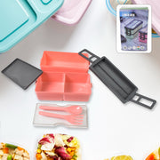 Plastic 3 Layer Leak Proof 3 Compartment Lunch Box For Office  (1 Pc) thumbnail 1