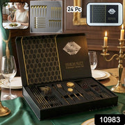 Premium Gold Finish Stainless Steel Cutlery Set With Luxury Gift Box (24 Pc Set) thumbnail 7