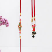 Elegant Bhabhi Lumba Rakhi With Butterfly Design Beaded Tassels  Pink Stone Work thumbnail 2