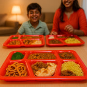 Plastic Multi-compartment Rectangular Meal Serving Tray  Plate (1 Pc  Red) thumbnail 3