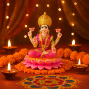 Beautiful Decorative Lakshmi Mata Idol Sitting On Lotus (1 Pc) thumbnail 5