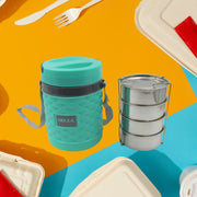 2364 Double Wall Insulated Stainless Steel Tiffin 4 Compartment Lunch Box With Handle Stackable Stainless Steel Lunch Box  Bpa Free  Leakproofdabba For Office Home Shool Hot Outer Plastic Tiffin Box Set (1 Pc 4 Compartment) thumbnail 1