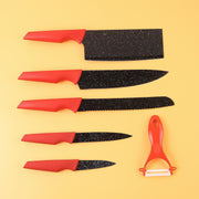 Kitchen Knife Set With Marble-coated Blades  Red Handles (6 Pc) thumbnail 4
