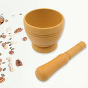 7193  Mortar And Pestle Set For Spices Okhli Masher Khalbatta Kharal Mixer Natural  Traditional Grinder And Musal Well Design For Kitchen Home Herb thumbnail 1