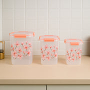 Square 3 Pcs Floral Printed Airtight Storage Container Set  Approx 2.8 Ltr 4.5 Ltr 6.9 Ltr (3 Pcs Set) thumbnail 5