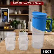 Transparent Stylish Premium Jug With Elegant Handle (2000 Ml Jug Approx  4 Pcs Plastic Glass) thumbnail 4