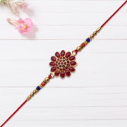 Red Floral Stone Rakhi With Bead Accents thumbnail 1