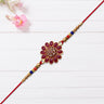 Red Floral Stone Rakhi With Bead Accents
