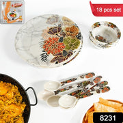 8231 Dream High Quality Plastic Dinning Dinner Set With Unique Flower Design Printed 6 Pc Plates 6 Pc Bowls And 6 Pc Serving Spoon Lightweight Round Plates And Bowls Microwave And Dishwasher Safe (18 Pcs Set) thumbnail 7