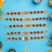 Gold Plated Designer Circular Bead Bracelet Rakhi For Brother (Mix Design  1 Pc) thumbnail 2