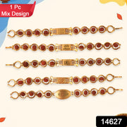 Gold Plated Designer Circular Bead Bracelet Rakhi For Brother (Mix Design  1 Pc) thumbnail 6