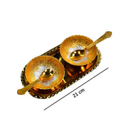 2947 Gold Silver Plated 2 Bowl 2 Spoon Tray Set Brass With Red Velvet Gift Box Serving Dry Fruits Desserts Gift thumbnail 4