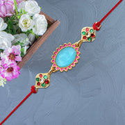 Blue Stone Rakhi With Floral Meenakari Accents thumbnail 2