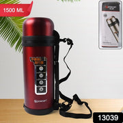 13039 Liter Stainless Steel Water Bottle With Straw Strap  Handle  Vacuum Insulated Thermos Flask Double-walled Coffee Thermos Flask Leak-proof Water Bottle For Sports Fitness Gym (1500ml) thumbnail 5