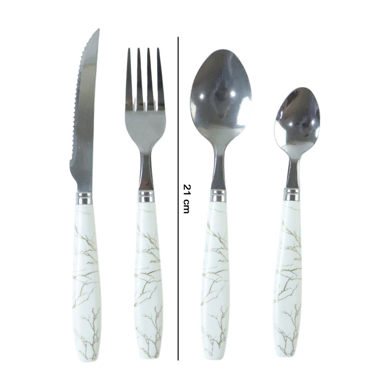 Stainless Steel Cutlery Set With Marble Design Handle (4 Pc  Set)