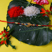 Peacock Feather Design Rakhi With Beaded Detailing And Red Thread thumbnail 2