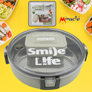 5584 Miracle Stainless Steel Round Lunch Box With Small Plastic Box Insert Leak Proof Lunch Box With Transparent Lid Lunch Box For Kids  Adults For School Office (450 Ml + 250 Ml Approx) thumbnail 1