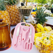 5490 Mini Travel Cutting Board Set 4 Pcs Portable Mini Camping Plastic Cutting Board  Knife Fruits  Vegetable Peeler Scissors Kitchen Knives Set For Travel Picnic Camping Outdoor Park (4 Pc Set) thumbnail 5