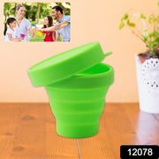 Round Silicone Foldable Glass  Cup Foldable Travel Mug With Lid (1 Pc) thumbnail 7