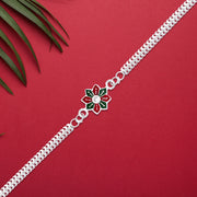 Star Floral Rakhi With Red-green Enamel And Silver Chain thumbnail 2