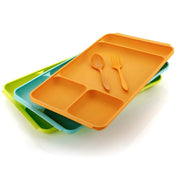 2037 4compartment Dish With Spoon And Fork(1 Dish Set With 1spoon And 1fork) Dinner Plate Plastic Compartment Plate Pav Bhaji Plate 4-compartments Divided Plastic Food Plate. thumbnail 2