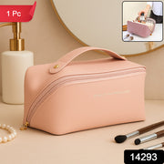 Premium Peach Travel Makeup  Toiletry Organizer Pouch With Zipper  Handle (1 Pc) thumbnail 6
