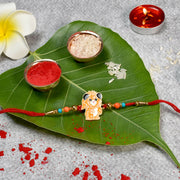 Cute Lion Cartoon Kids Rakhi With Multicolor Beads And Red Thread thumbnail 1