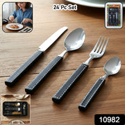 Premium Stainless Steel Kitchen Plastic Handle Cutlery Set With Tray (24 Pc Set) thumbnail 7