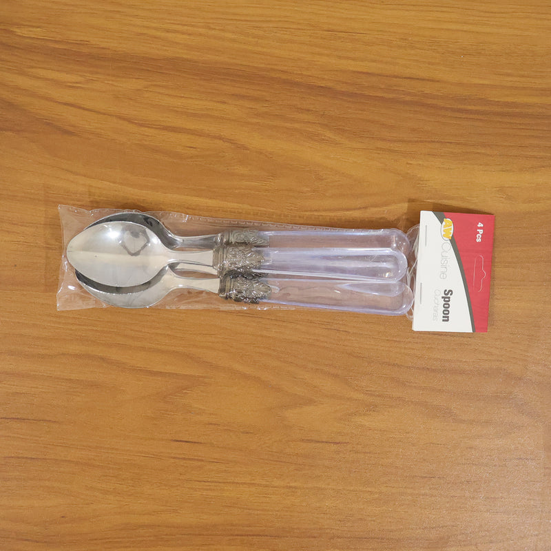 Premium Stainless Steel Dessert Spoon With Plastic Handle Set (4 Pc Set)