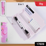 17609 8 in 1 Compass Box, Geometry Box 2 Compartment, Pencil Box with 1 Calculator, 1 Mirror, 2 Marker for Boys Art Plastic Pencil Box thumbnail 6