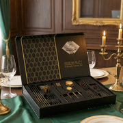 Premium Gold Finish Stainless Steel Cutlery Set With Luxury Gift Box (24 Pc Set) thumbnail 2