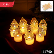 Set Of 12 Decorative Led Flameless Candle Lights With Golden Net Cover thumbnail 7