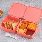5787 Double-layer Square Lunch Box With  Spoon  4 Compartment Tiffin  Push Lock  Plastic Tiffin Box For Travelling School Kids  Office Exclusive Home thumbnail 4