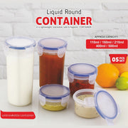 5830 Plastic Liquid Round Airtight Food Storage Container With Leak Proof Locking Lid Bpa Free Container For Kitchen 5 Pcs Set (Transparent  ( Approx Capacity 110 Ml160 Ml210 Ml400 Ml500 Ml) thumbnail 1