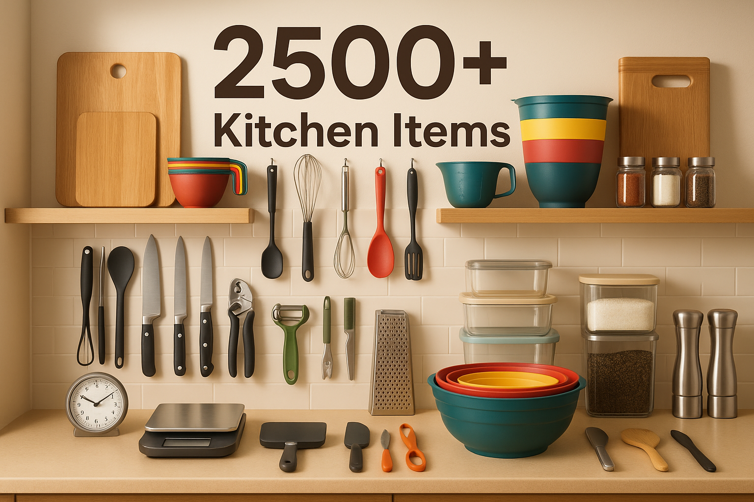 Create a kitchen finds/accesories image batter main highlight is we have 2500+ items in the collection
