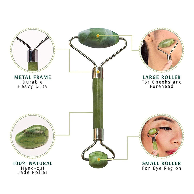 Premium Dual Head Jade Stone Face Roller  Gua Sha Massage Tool Set (1 Pc)