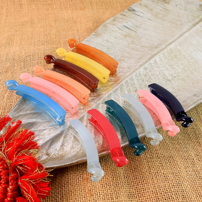 Multicolor Plastic Banana Hair Clips Set (12 Pc)