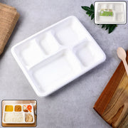 5-compartment Rectangle Lunch Compostable Bagasse Plate  10 Pcs Pack thumbnail 1