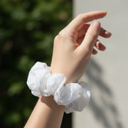 Elegant White Mesh Fabric Hair Scrunchie (1 Pc) thumbnail 4