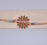 Red And Green Colored Stone Flower Design Rakhi thumbnail 1