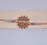 Red And Green Colored Stone Flower Design Rakhi