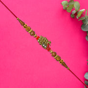 Antique Peacock Feather Rakhi With Beaded Thread thumbnail 2