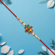 Multicolor Floral Rakhi With Pearl Beads And Red Thread  Festive Designer Bracelet For Raksha Bandhan thumbnail 3