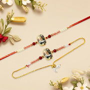 Elegant Swan Design Bhaiya Bhabhi Rakhi Set  Premium Printed Tile Rakhi With Crystal Beads  Adjustable Bracelet thumbnail 1
