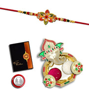 Rakhi Combo (K1_526_aa1) With Pooja Coin Gold Color Pooja Thalitilak Set  Greeting Card Rakhi Thali thumbnail 1