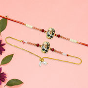 Elegant Swan Design Bhaiya Bhabhi Rakhi Set  Premium Printed Tile Rakhi With Crystal Beads  Adjustable Bracelet thumbnail 2